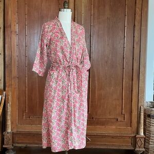 Indian Pink Designs Coral Pink Floral Cotton Kimono Robe - Women's Intimates